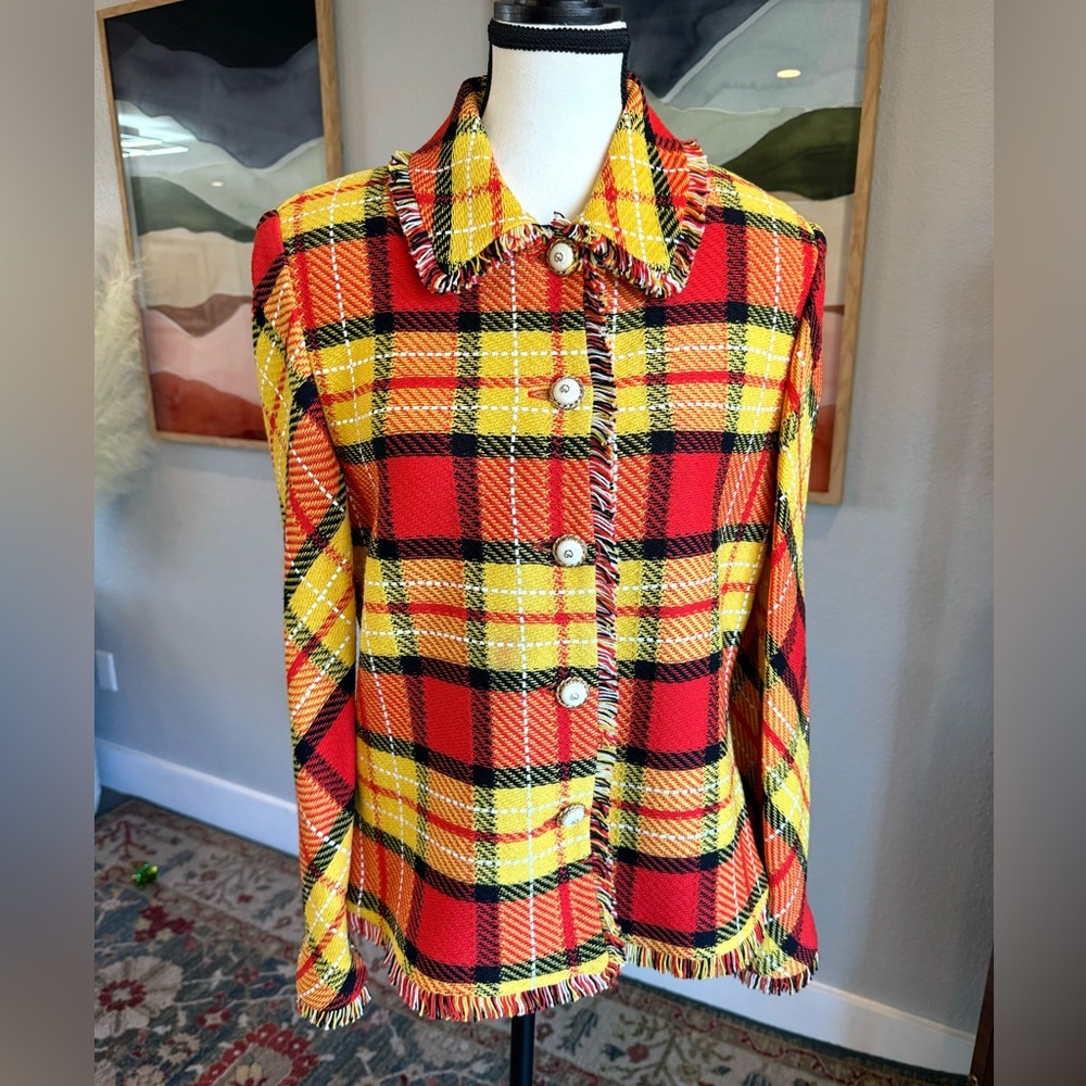 St. John Collection Yellow and Orange Plaid Jacket